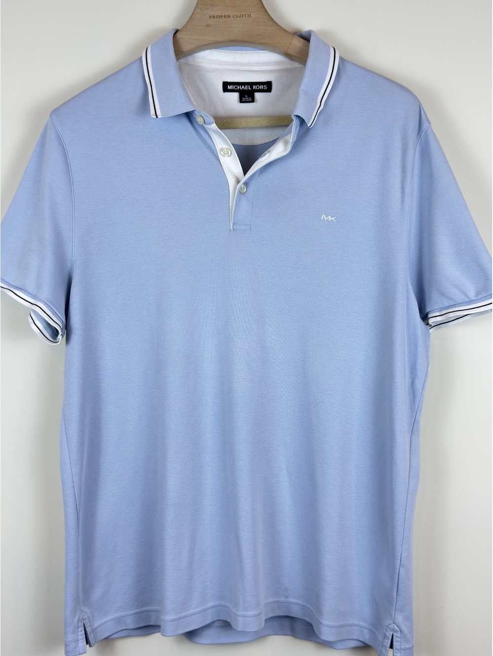 Michael Kors Men’s L Light Blue Polo Shirt Tipped Collar Logo Preppy Golf